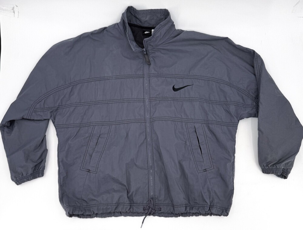 Vintage Nike Jacket Mens Large Navy Gray Windbreaker 90s Black Label Zip Mock